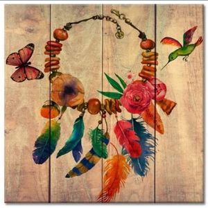 Flowers Feathers Hummingbird Butterfly Giclee Gallery Wrapped Canvas Art New